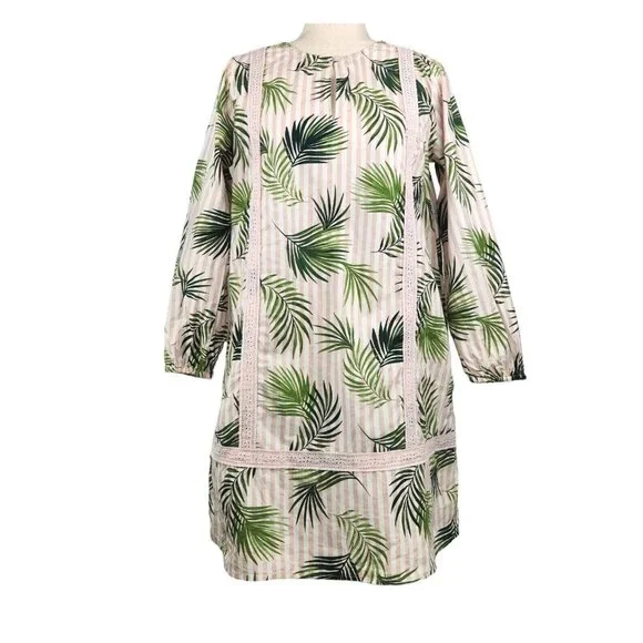 Lands' End Swimsuit Cover-up Dress Size S/P 6-8 Pink Green Palm Stripes Cotton - Picture 4 of 10